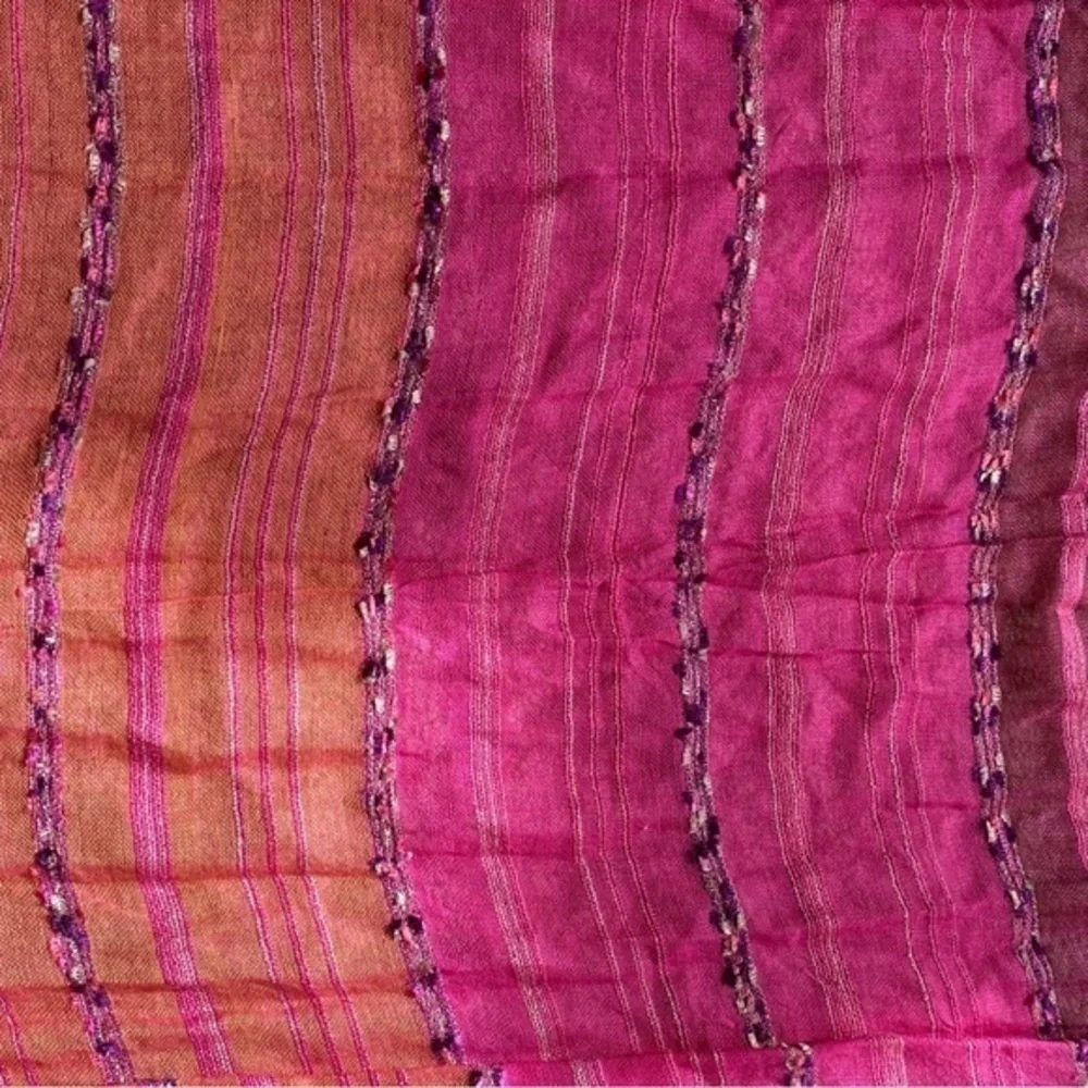Macy’s neon magenta hot pink viscose fringed oblong skinny scarf wrap